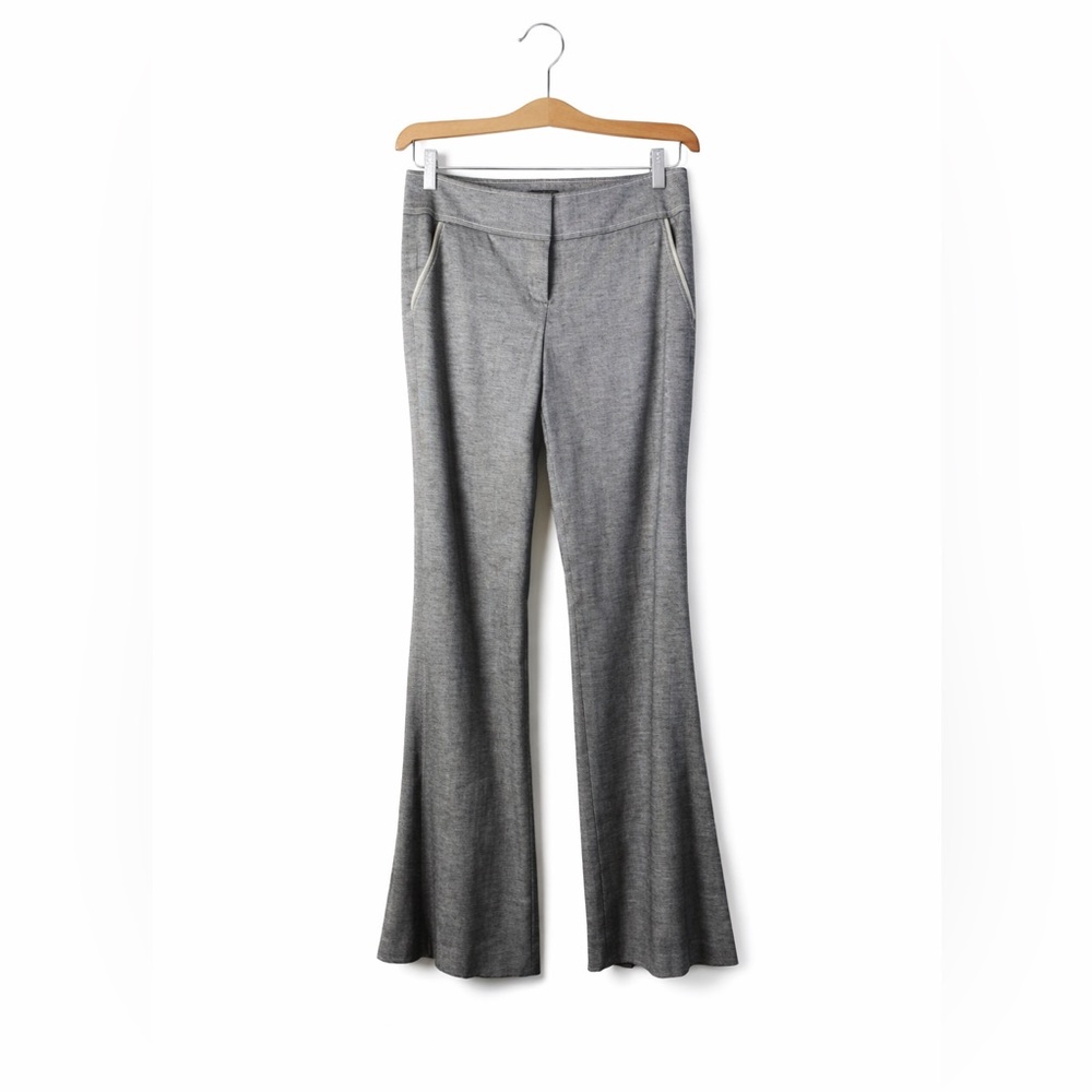 Bebe Y2K Gray Flare Trousers Size 6P Low Rise Career Chic Office Glam Pants